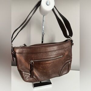 Coach F12321 Pebbled Leather Dark Chocolate Crossbody Shoulder Bag